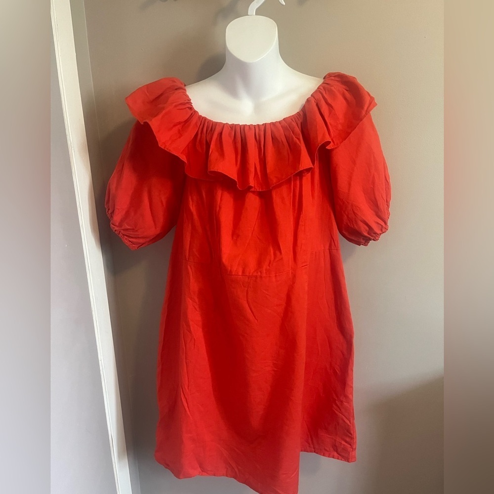 H&M linen cotton blend orange dress on or off shoulder wedding guest perfection